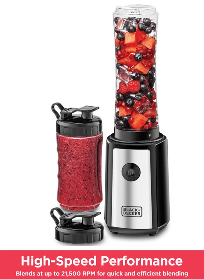 Premium Sports Blender Smoothie Maker (300W, 500mL & 300mL Set) High-Speed Personal Mixer with Stainless Steel Blades for Frozen Fruits (Black/Silver) a79z2