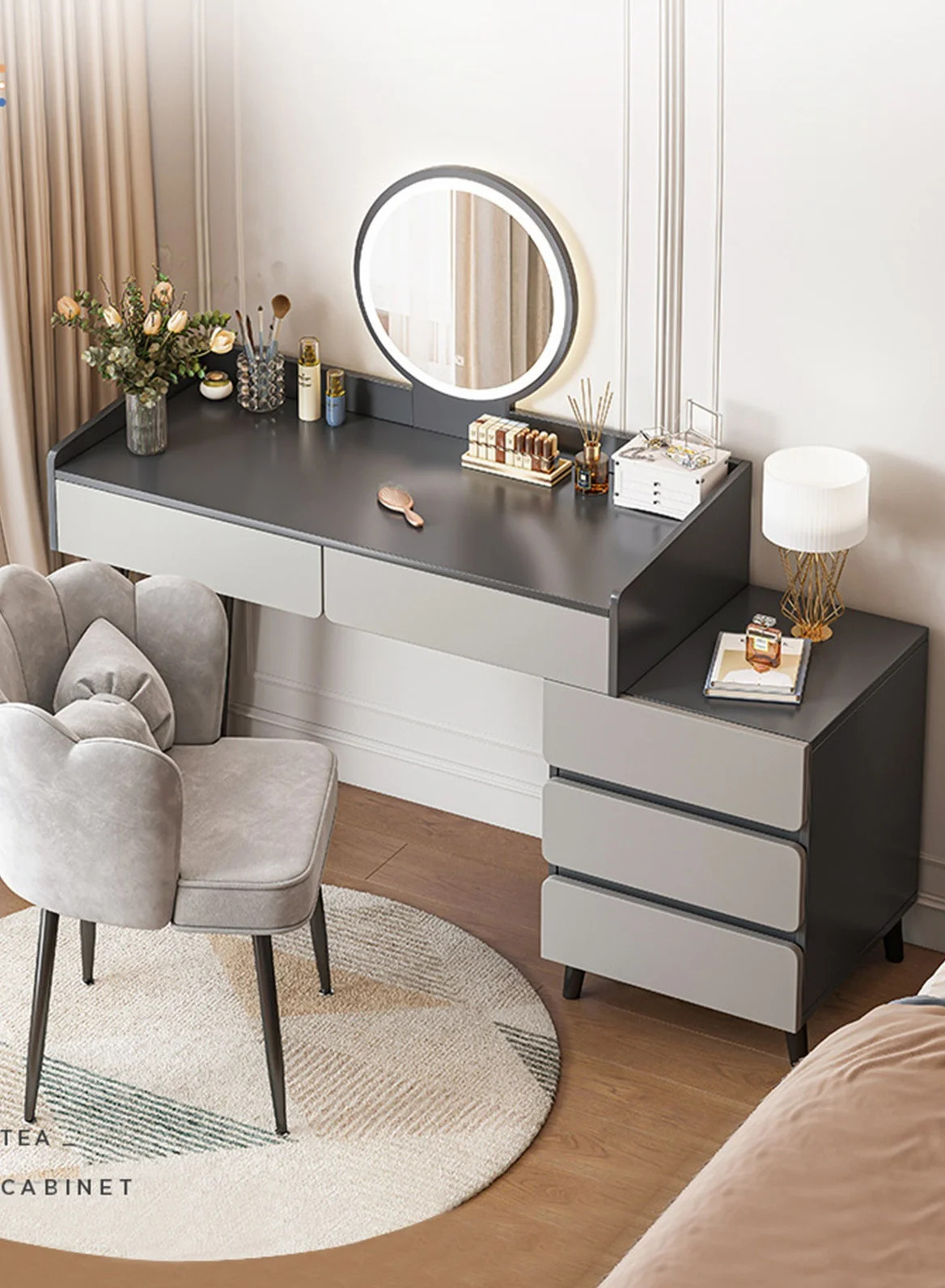 Sharpdo Modern Minimalist Vanity Table with LED Makeup Mirror and 3 Storage Drawers (100x40x116cm) ylypw