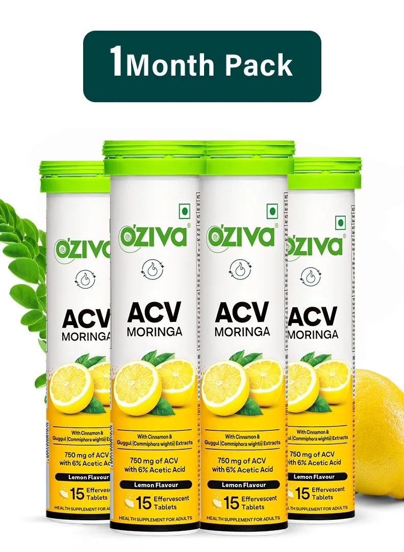 OZiva ACV Moringa Smart Cider Vinegar Tablets with Cinnamon and Guggul (Lemon, 240 Tablets, Pack of 4) hlbum