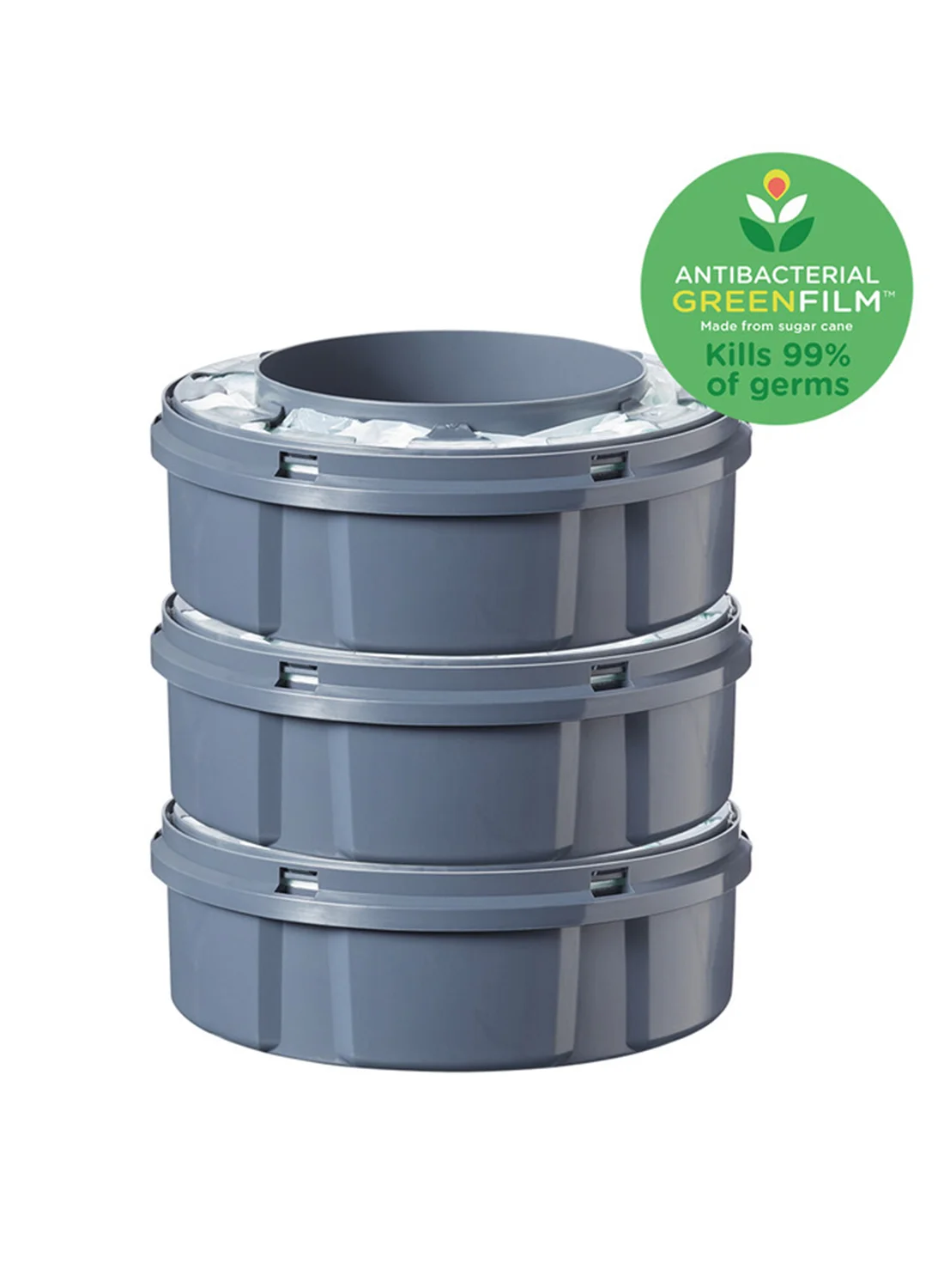 Premium Nappy Bin Refill Cassettes with Antibacterial Greenfilm (Pack of 3, Grey) e7fso