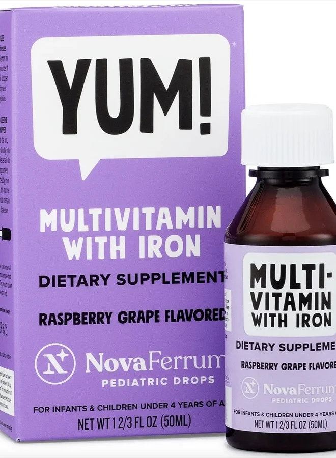 NovaFerrum Multivitamin with Iron Liquid Supplement for Infants and Kids (Raspberry Grape, 50 Servings) xgscg