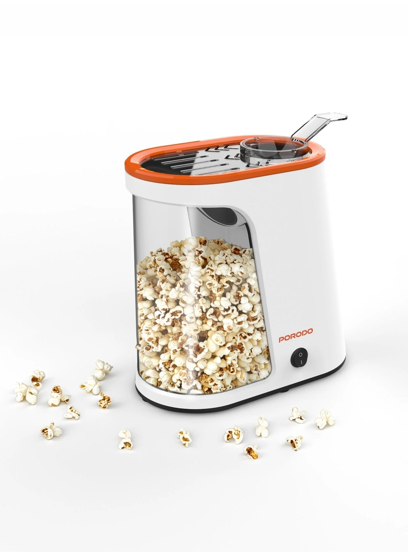 Porodo Popcorn Maker 1200W Hot Air Popper for Healthy Oil-Free Snacks (White & Orange, 60g Capacity) ki7ks