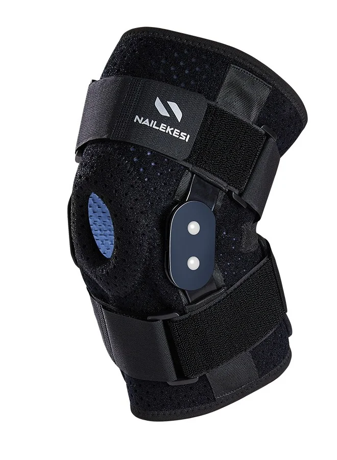 NAILEKESI Adjustable Knee Support Brace with Side Stabilizers and Patella Gel Pads for Joint Stability and Injury Recovery (Black, 1 Piece) b2tf3