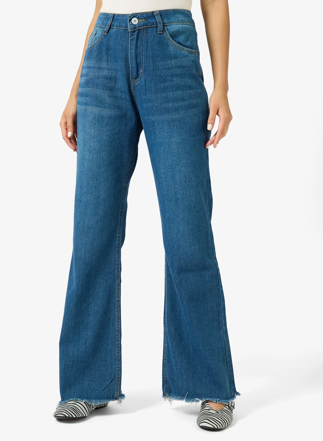 Ginger Mid Rise Wide Leg Jeans Premium Denim Casual Trousers for Women (Blue, 38) 7fcwz
