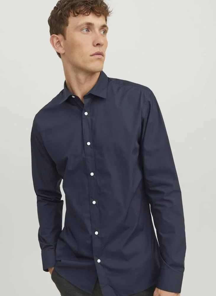 JACK & JONES Essential Long Sleeve Button Down Shirt Premium Cotton Casual Formal Wear For Men (Size L) h5w87