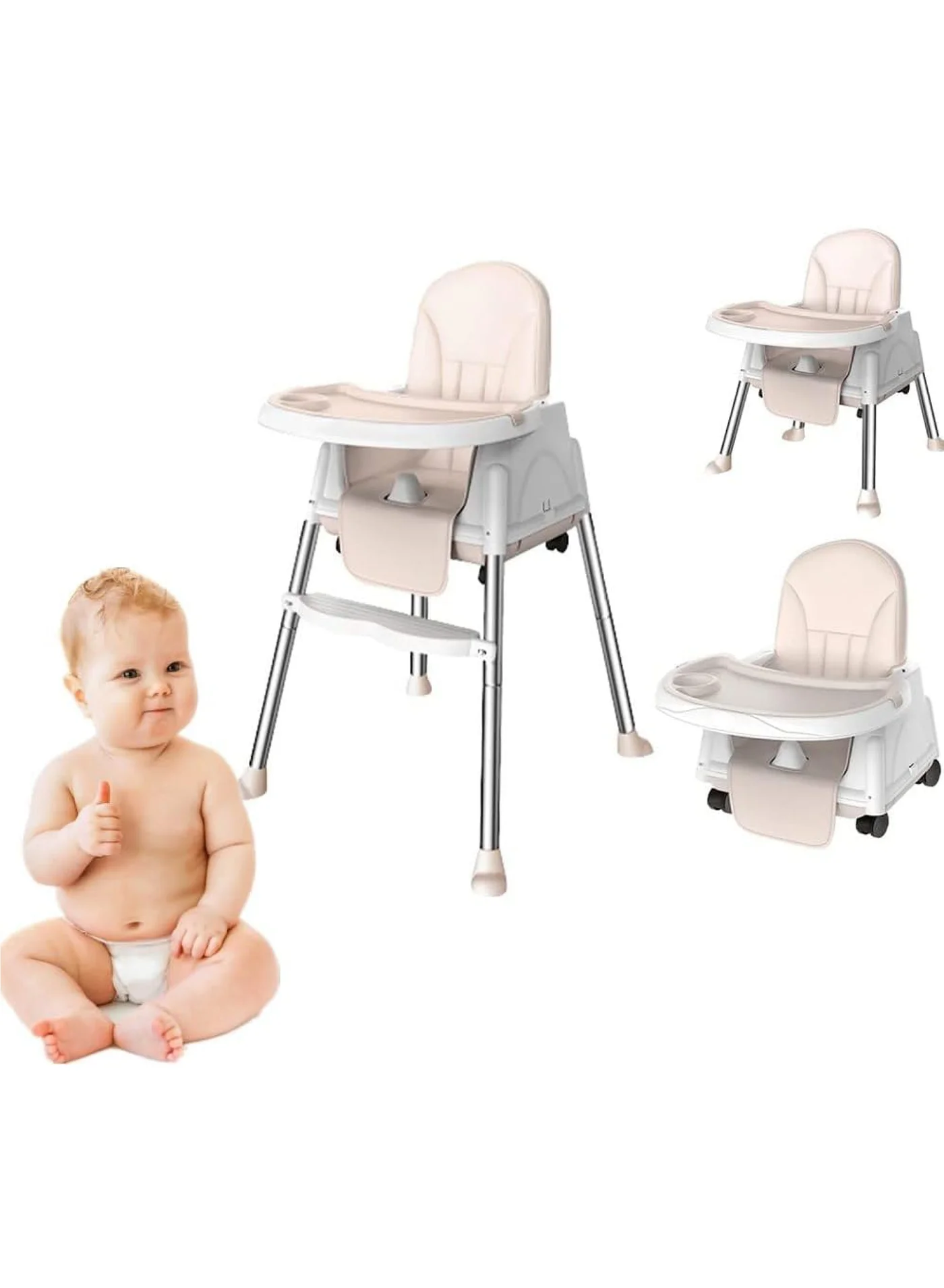 Rock Pow Multi-Functional Portable Baby High Chair with Removable Tray (Beige, 1 Unit) prwdk