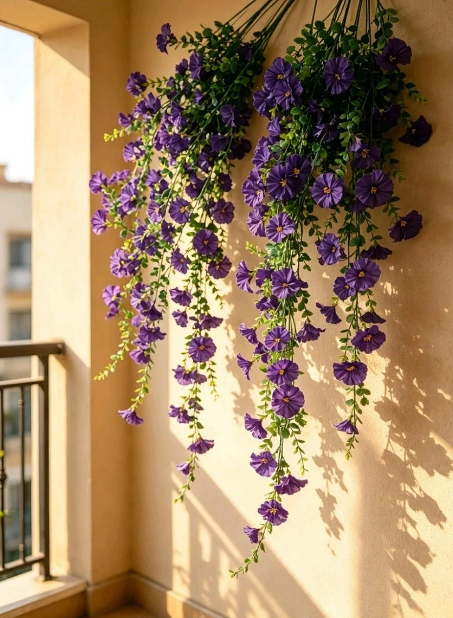 Nariele Artificial Morning Glory Hanging Vines Purple Floral Garland for Wall Balcony Arch Decoration (5 Pieces, 220 cm) 6sfkx
