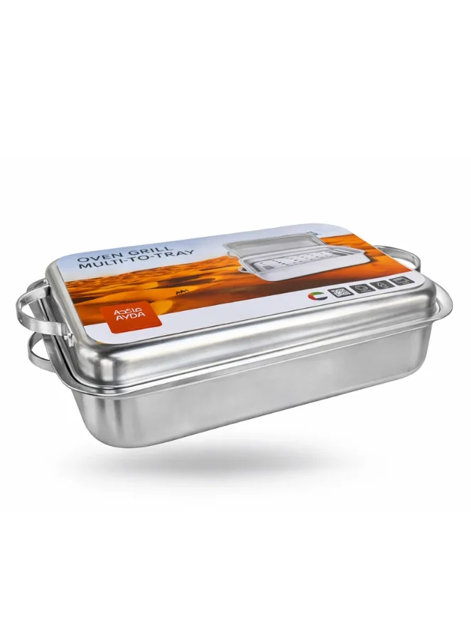 Ayda Aluminum Baking Tray with Cooling Rack Rectangular Roast Pan (Silver, 46cm x 32cm) 2zo2e