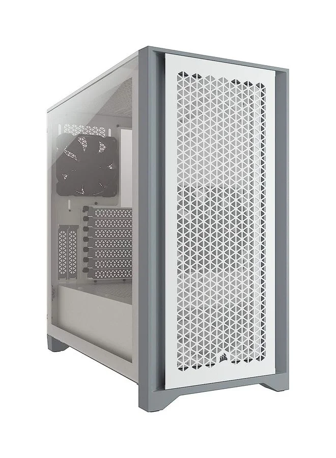 Premium Mid-Tower ATX Gaming PC Case with Tempered Glass Side Panel and High-Airflow Front Mesh (White, Mid-Tower) o1avp