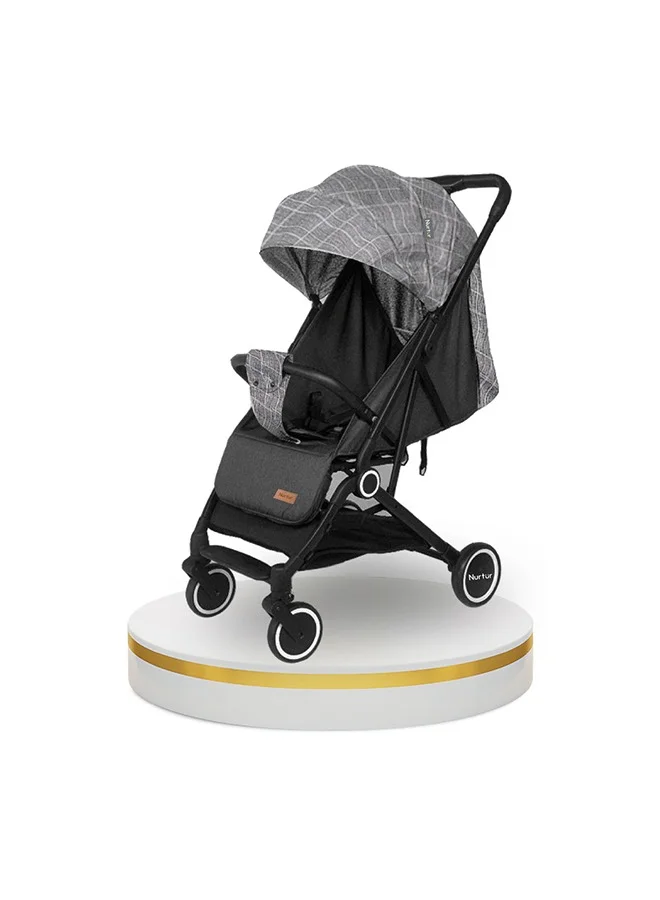 Nurtur Travel Stroller Compact Foldable Design with 5-Point Safety Harness and Storage Basket (Grey, 0-36 Months) empro