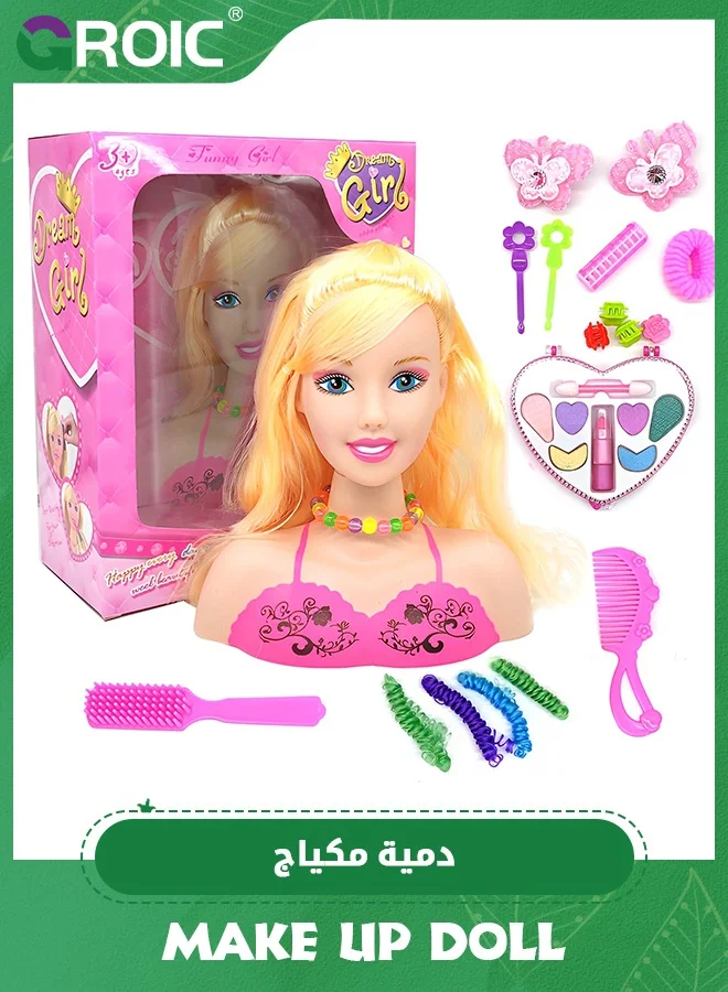 GROIC Styling Doll Head for Hair and Makeup Practice (17-Piece Set, Kids Toy Kit) 8rwbe