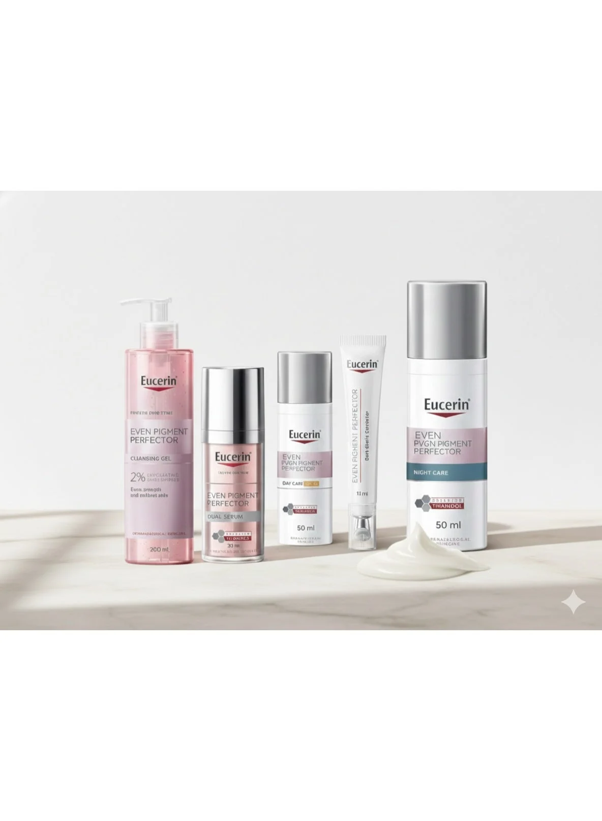 Premium Intensive Brightening Skincare Set - Exfoliating Cleansing Gel, Dual Serum, Day Cream, Night Cream & Eye Corrector (330mL Total) whe60