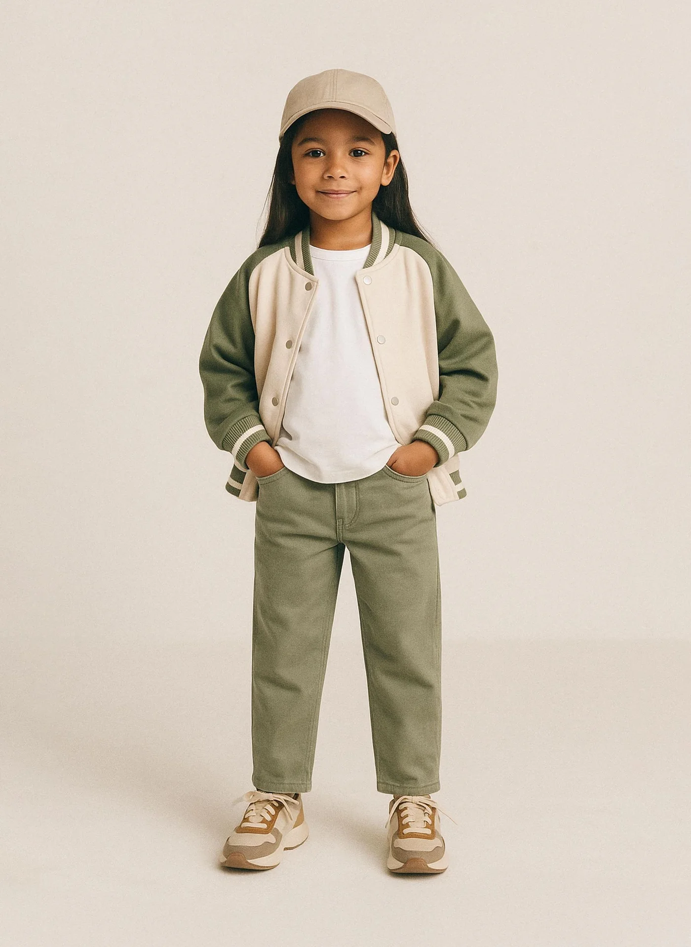 MINOTI Girls Mom Fit Trousers Premium Cotton Casual Pants for Kids (Khaki, 128 cm) a52ge