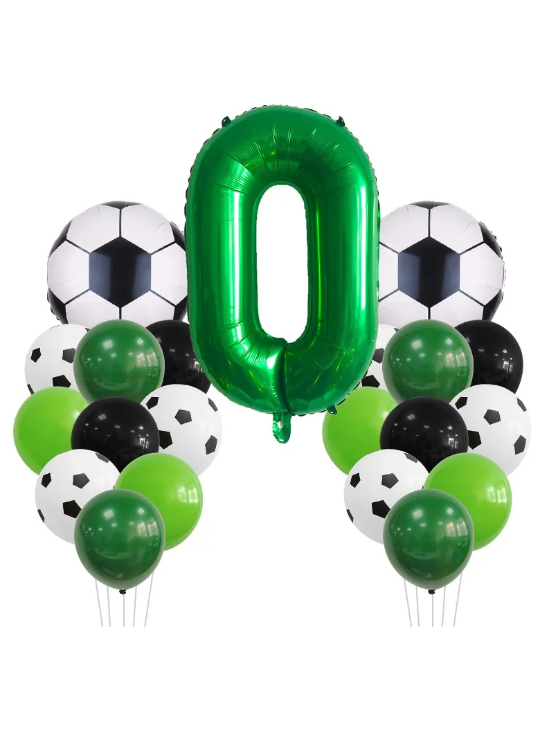 MIXDE Soccer Themed Party Balloon Set Football Birthday Decorations with Number Foil and Star Balloons (32 Inch) qfad7