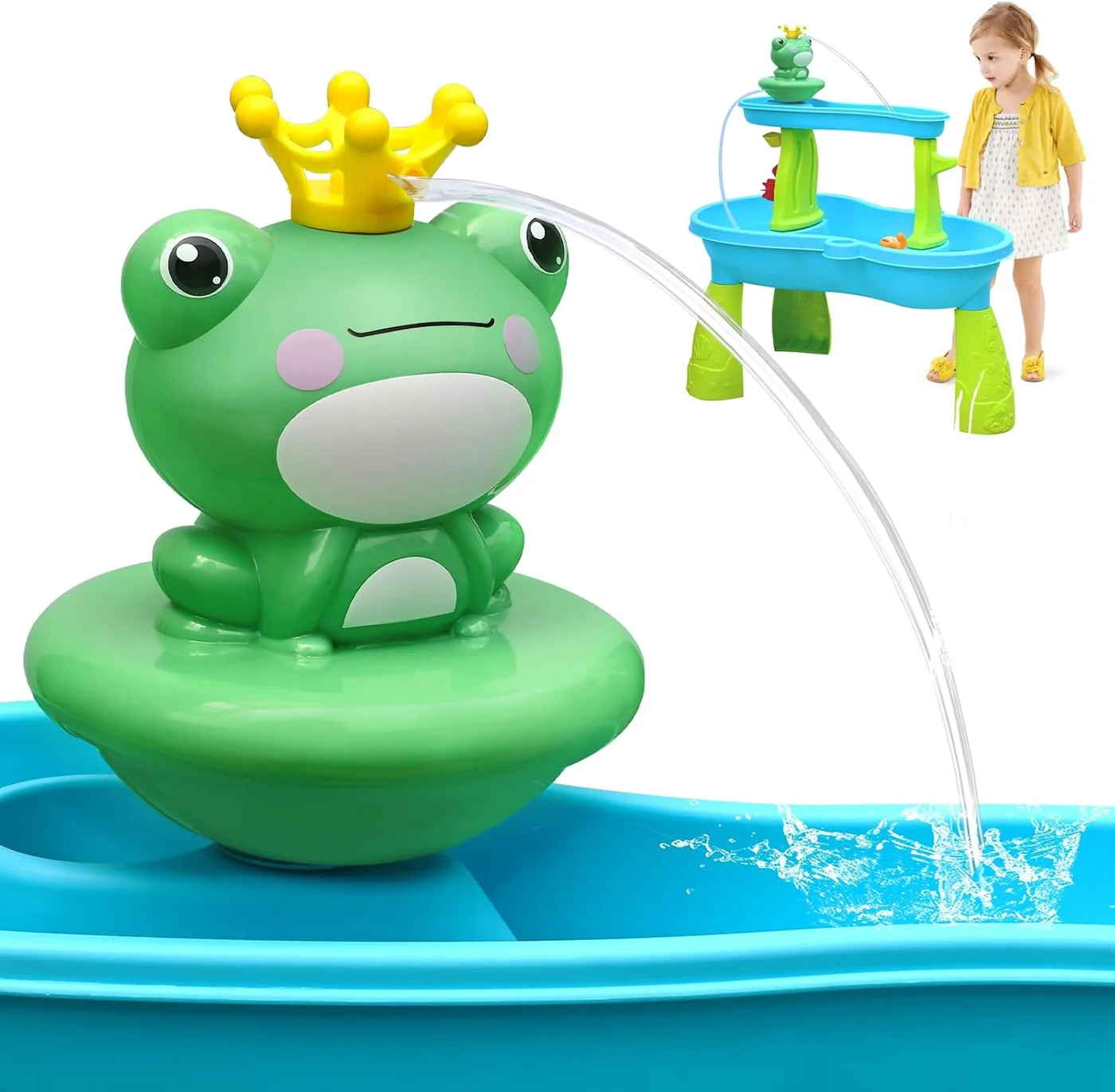 Weirtoya Water Table Pump for Toddlers Battery Powered Cordless Splash Toy for Outdoor Summer Fun (Dark Green) 0fxzu