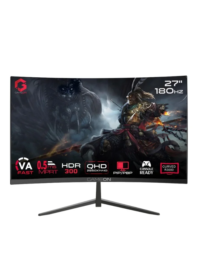 GAMEON 27-inch Curved Gaming Monitor QHD 1440p 180Hz 0.5ms Response Time Premium Display for PC and Console (Black, 68.58 cm) hkce1