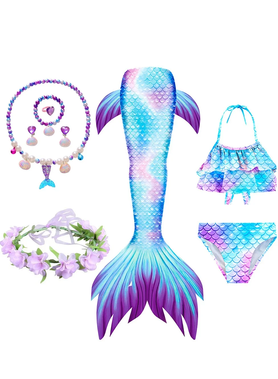 Mermaid Pretend Dress Up Role Play Set for Girls (9 PCS, Multi-Color) pwpmz