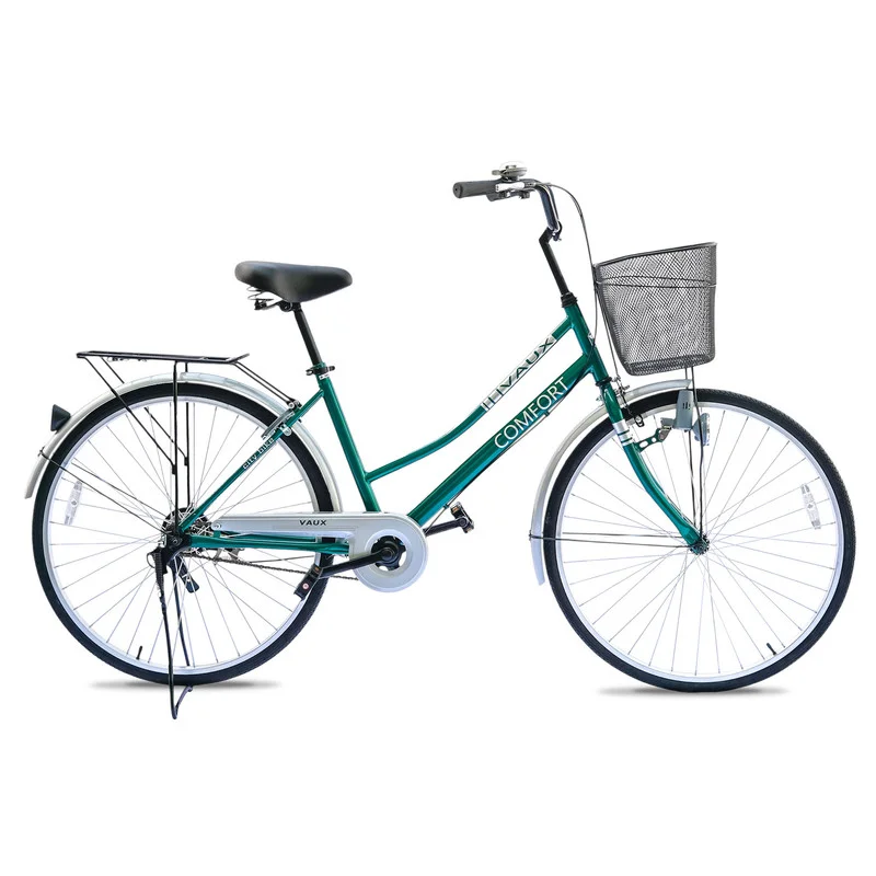 Vaux Comfort Women City Bike with Basket and Adjustable Seat (Green, 26-Inch Wheel) m01ef