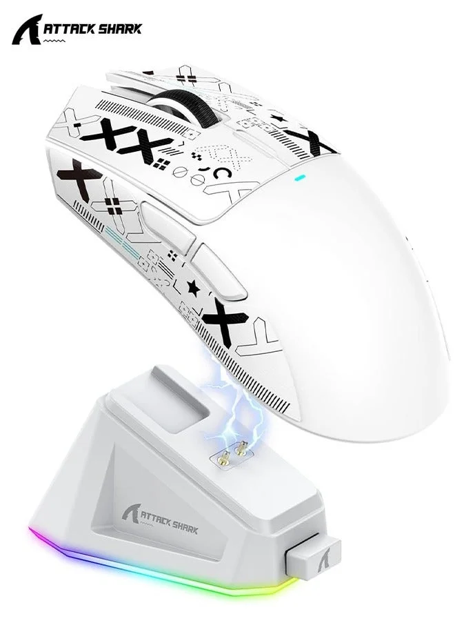 Premium Tri-Mode Wireless Gaming Mouse with Magnetic Charging Dock and 22000 DPI Sensor (White) 73k8x