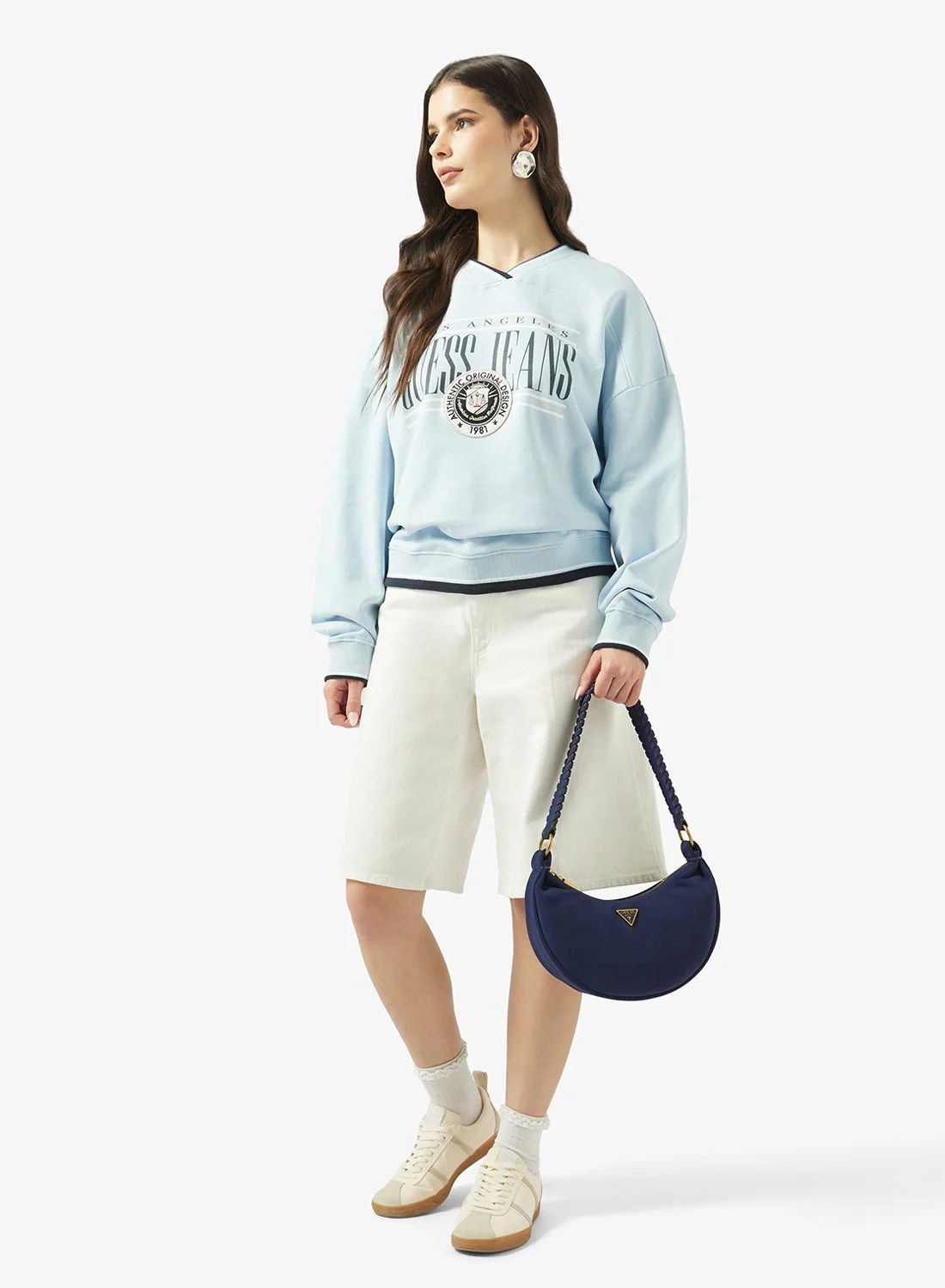 Premium Vintage V-Neck Sweatshirt Soft Cotton Pullover for Women (Solid, Medium) 57jg6