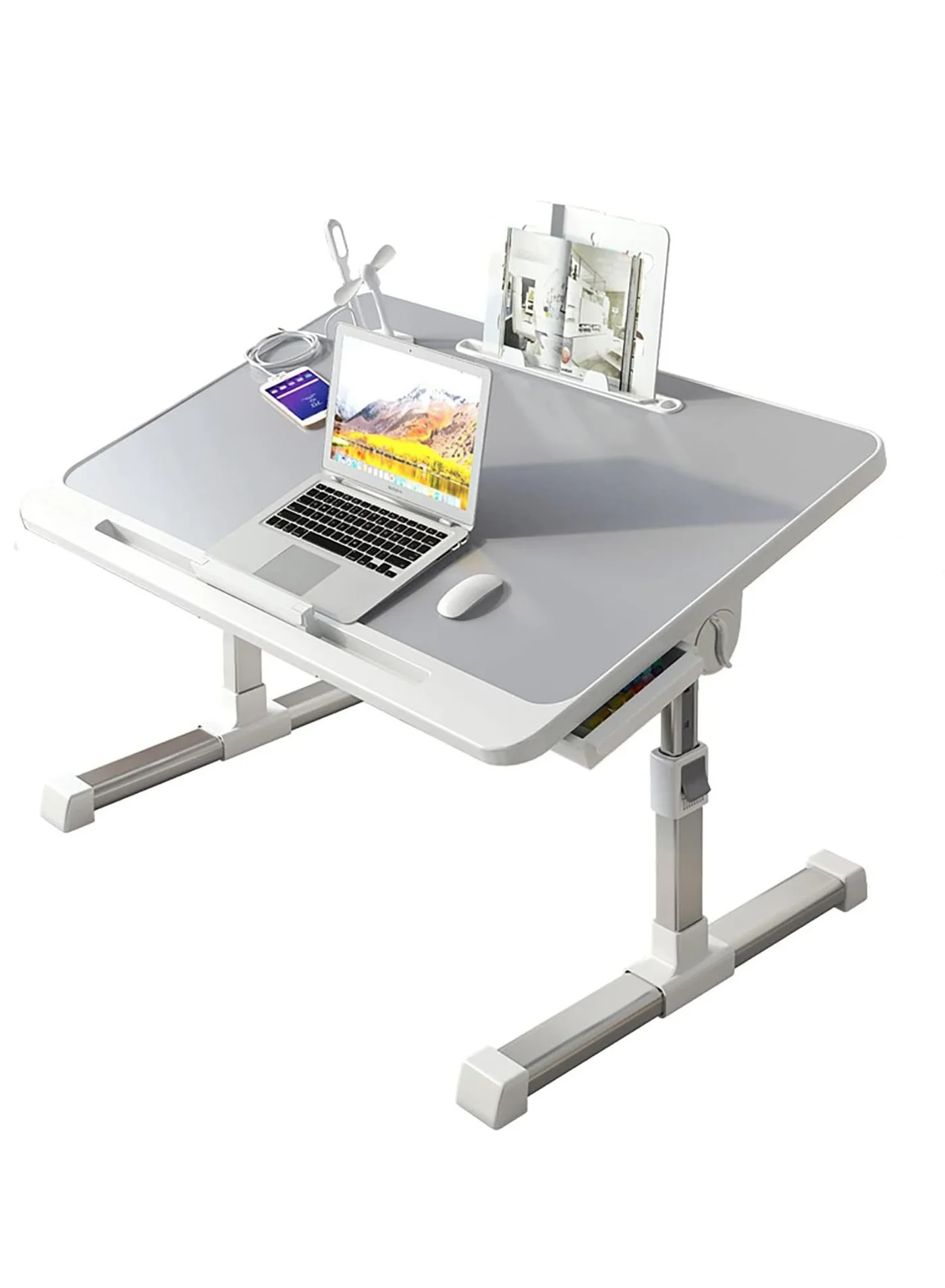 Arabest Adjustable Laptop Bed Tray Table with USB Cooling Fan and Foldable Legs (Grey, 60 cm x 40 cm) 7wbdf