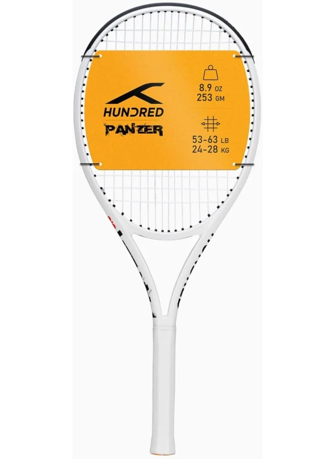 HUNDRED Panzer Strung Tennis Racket Premium Lightweight Graphite Frame (White, Grip Size 2, 253g) b0llo