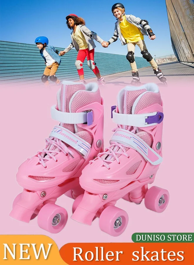 DUNISO Adjustable Roller Skates for Kids, Premium Indoor and Outdoor Quad Skating Shoes with 4 Wheels (Pink, Size S 30-33) sndtq