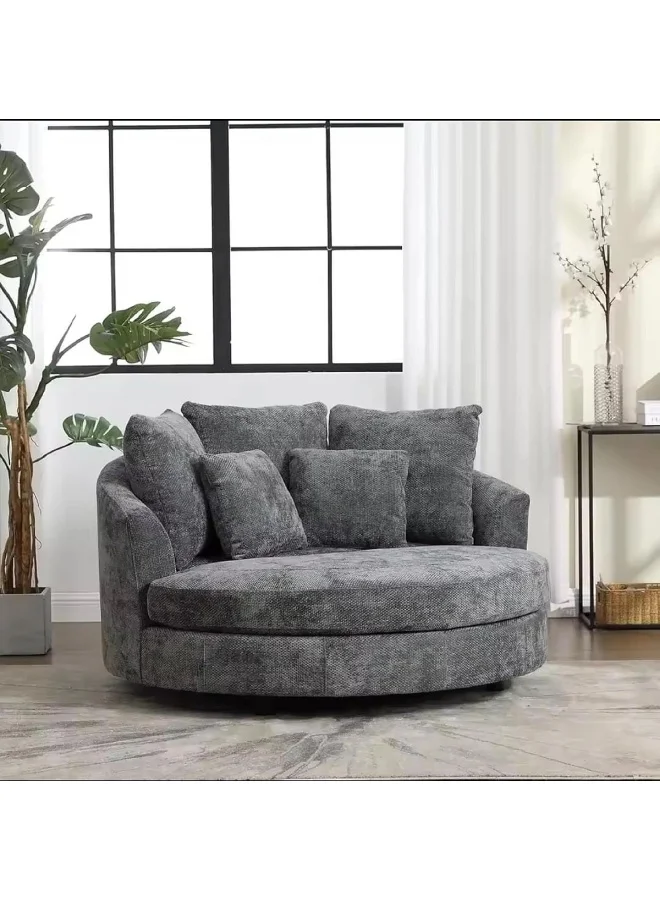 Zayn Comforts Modern Round Lounge Fabric Sofa Chair with Solid Wood Frame (Grey, 75 cm) meqyb