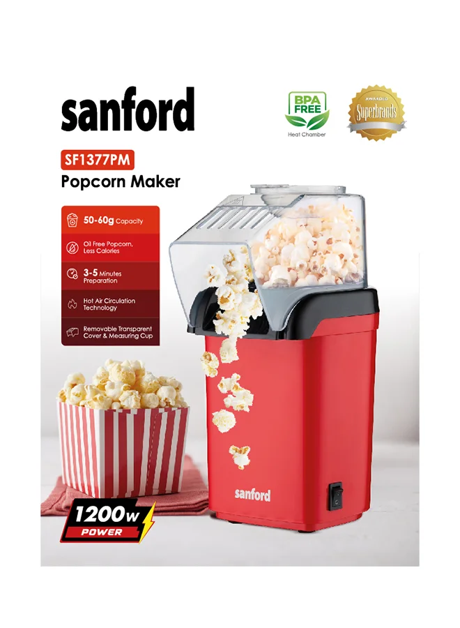 Sanford Popcorn Maker Machine Hot Air Circulation Technology Food Grade Aluminum Alloy (Red, 60g) sd2tk