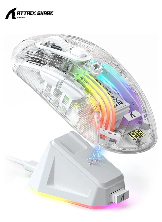 Attack Shark X2 Pro Wireless Gaming Mouse with RGB Charging Dock (Clear, 12 cm) uo56r