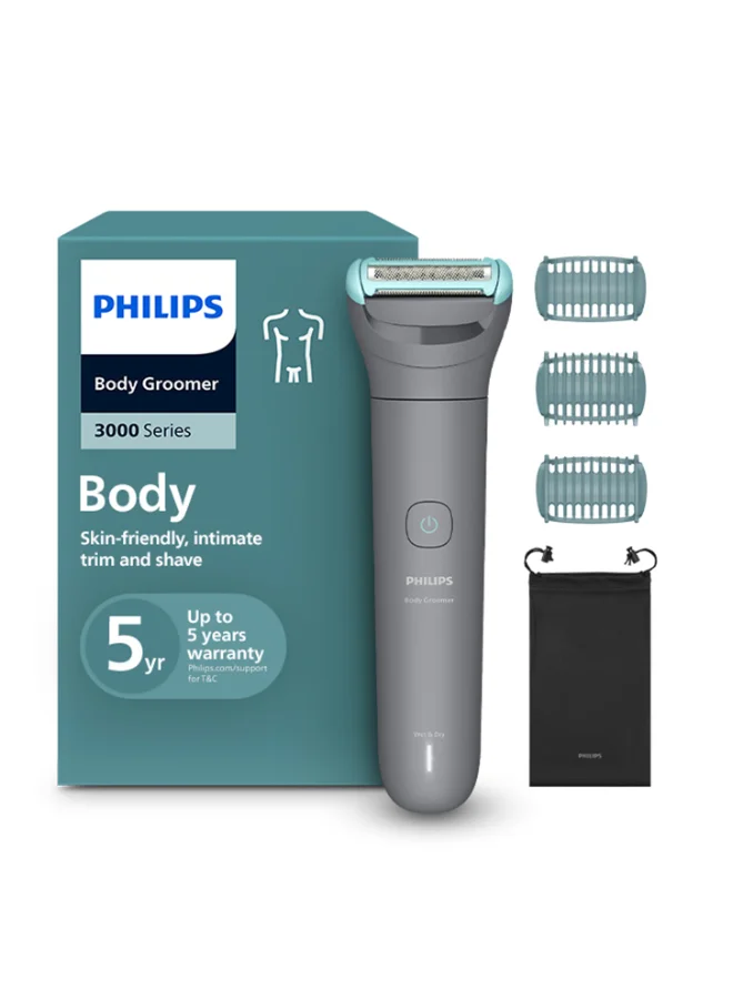 Professional Body Groomer for Men, Waterproof Electric Trimmer with 3 Precision Combs, Cordless Rechargeable Shaver (Mid Grey) 75aat