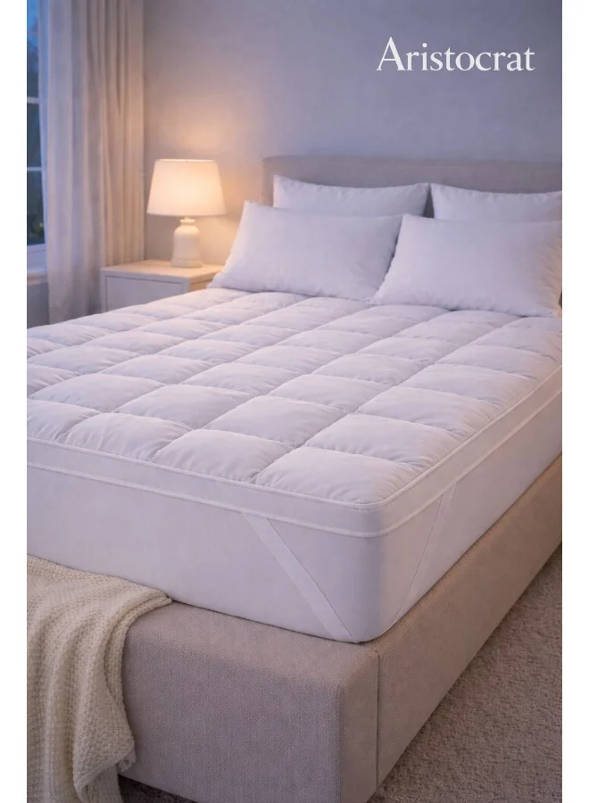 ARISTOCRAT Premium Microfiber Mattress Topper 900GSM Striped Extra Thick Cushioning (White, 150x200x10cm) xihv2