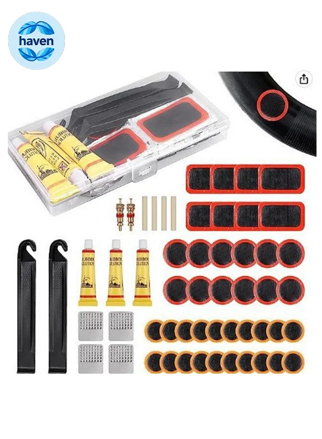 HAVEN 55-Piece Bicycle Tire Repair Kit Professional Puncture Patch Set for Cycling and Motorcycle (55 Pieces) j1fjv