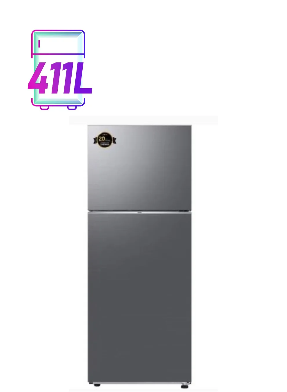 Premium Top Mount Refrigerator with Digital Inverter Compressor and Optimal Fresh Technology (Silver, 411L) 03v7r