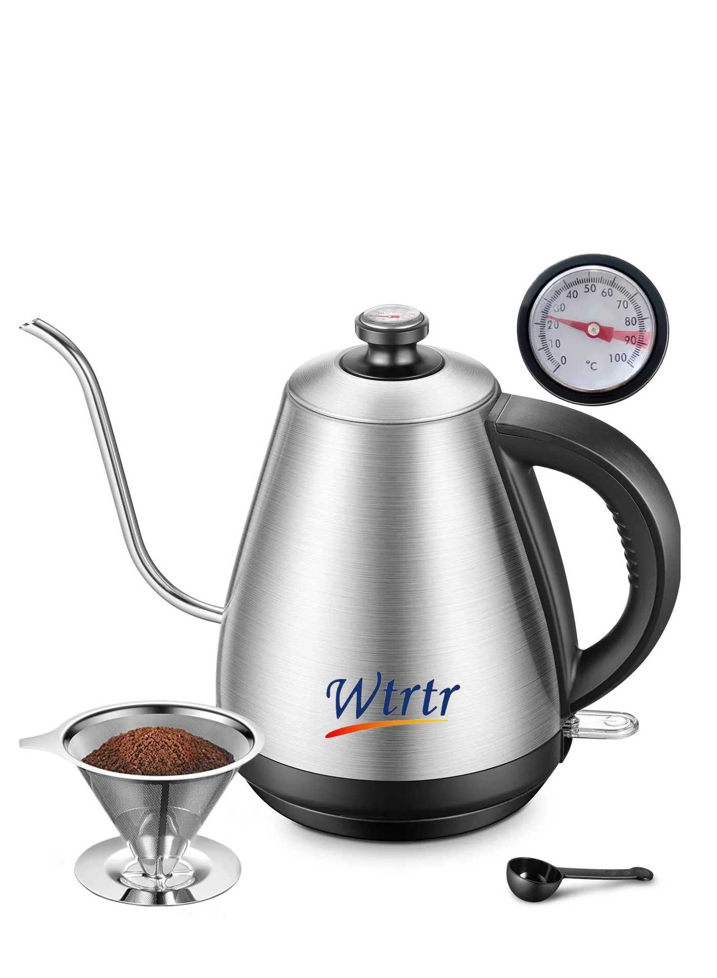 Wtrtr Electric Gooseneck Kettle with Built-in Thermometer Premium Stainless Steel (1 Liter) r2p3o