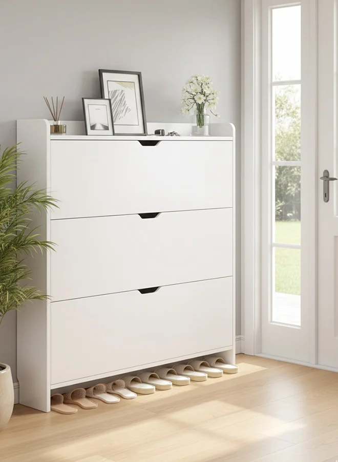 NKX Slim Shoe Cabinet with Flip Drawers, 3-Tier Narrow Entryway Storage Organizer, Space-Saving Hallway Shoe Rack (White, 100 x 17 x 115 cm) wlk54