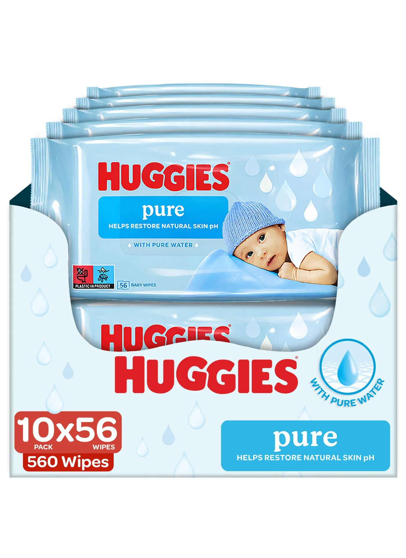 HUGGIES Baby Wipes 99% Water-Based Gentle Cleansing Wipes (10 Pack, 560 Wipes Total) bbyel