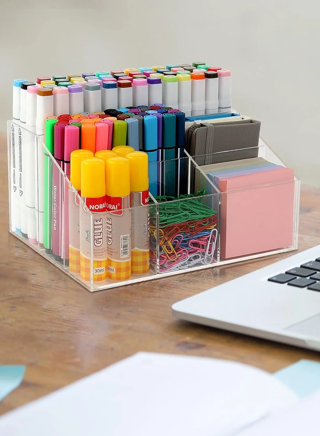 TPGP Acrylic Desk Organizer with 7 Compartments, Premium Clear Stationery Storage Tray for Home Office and Art Supplies (20 x 10 x 10 cm) tsg8y