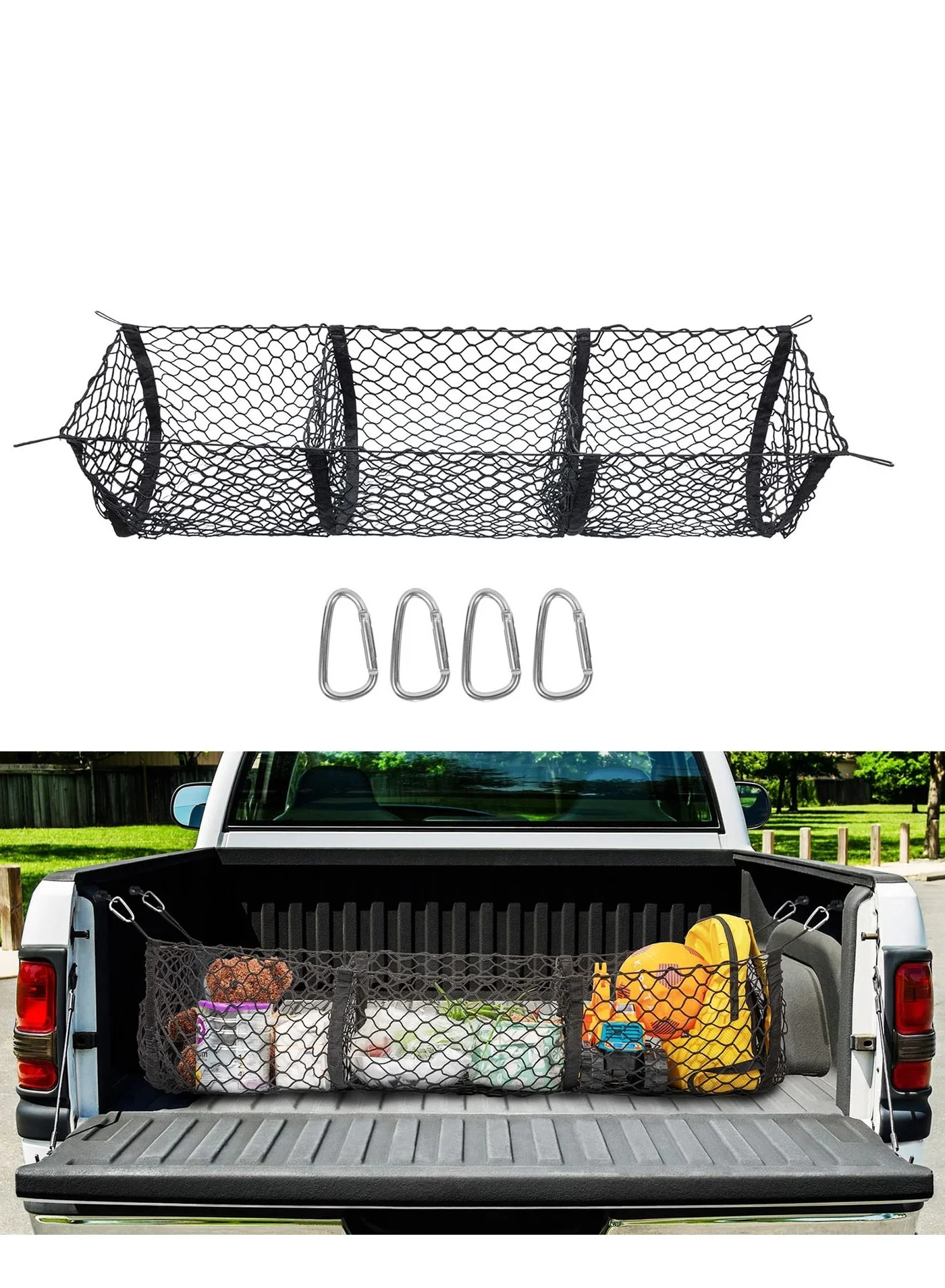SYOSI Cargo Net Trunk Bed Organizer, Heavy Duty Mesh Storage Net with 4 Metal Hooks for SUV and Pickup Truck (110x30 cm) hea50