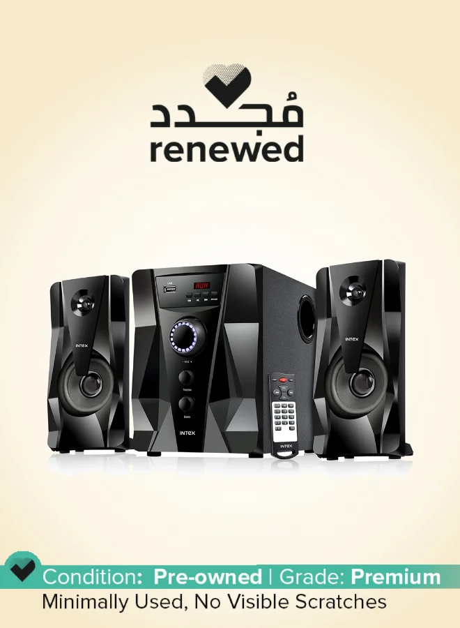 Premium 2.1 Multimedia Speaker System with Bluetooth AUX USB FM Connectivity for Home Audio (Black, 1 Unit) ec1ep