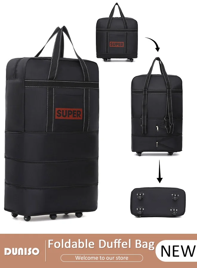 DUNISO Expandable Rolling Travel Duffel Bag with 4 Wheels Lightweight Collapsible Suitcase for Men and Women (Black, 50 cm) b8hce