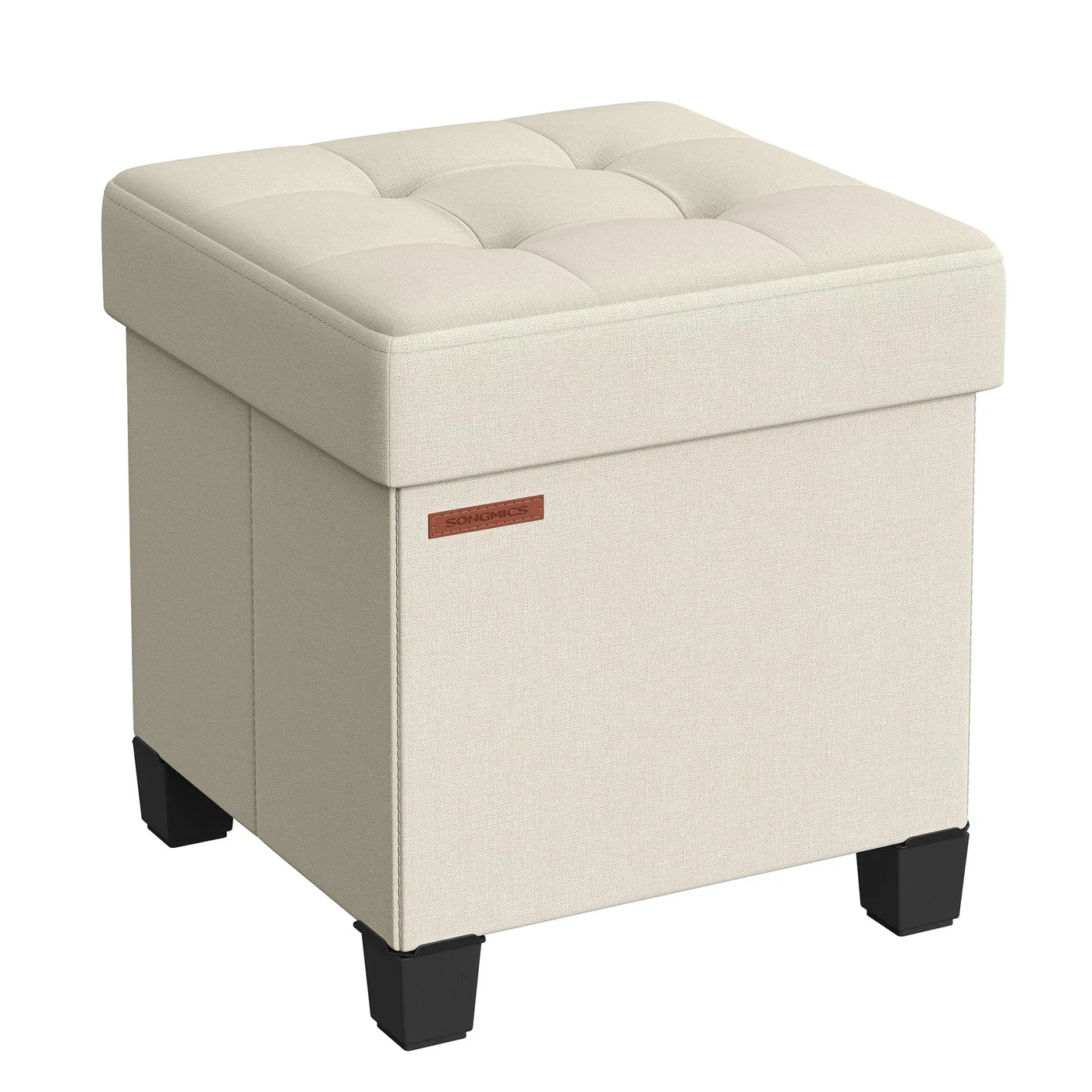 Premium Storage Ottoman Foot Rest with Wooden Legs, Compact Foot Stool for Living Room and Bedroom (Cream White, 38 x 38 x 40 cm) hq9hu