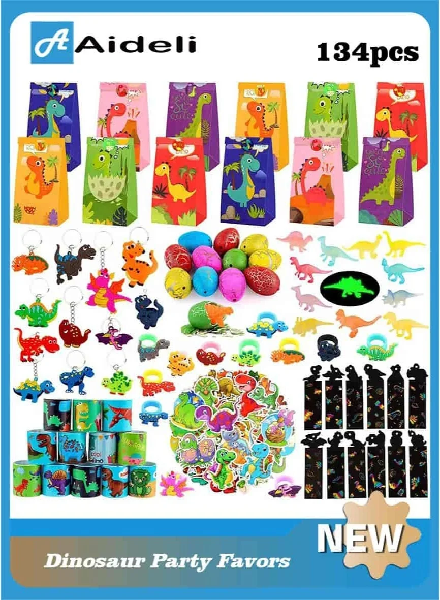 Aideli Dinosaur Party Favors Set for Kids Birthday Celebration (134 Pieces) o7yg1