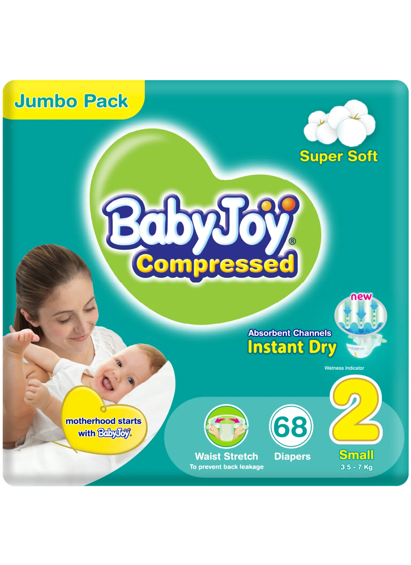 BabyJoy Compressed Diamond Pad Diapers Size 2 Small (3.5-7 kg, 68 Count) m3blb