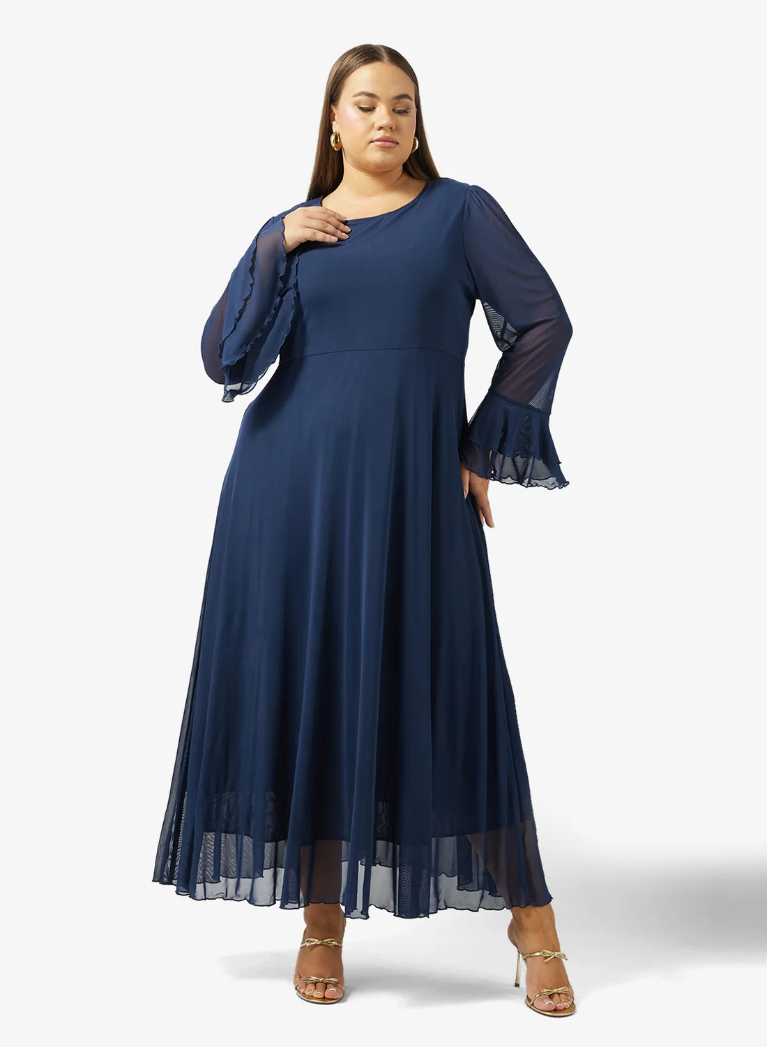 Ella Plus A-line Dress With Sheer Sleeves Elegant Evening Wear For Women wof83