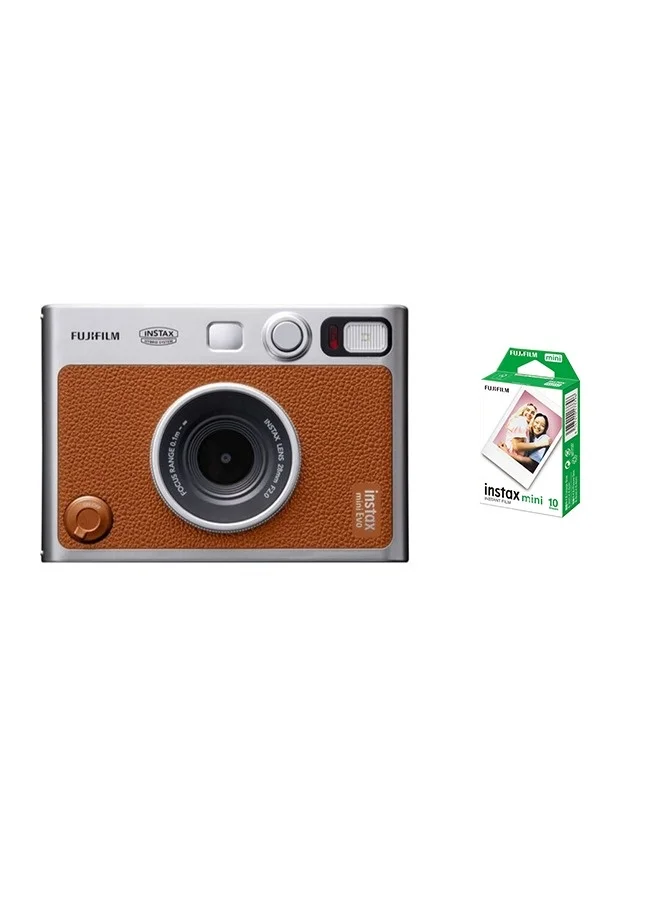 Premium Hybrid Instant Camera with Digital Preview and Built-In Selfie Mirror (Brown, 10-Film Pack) l94jv