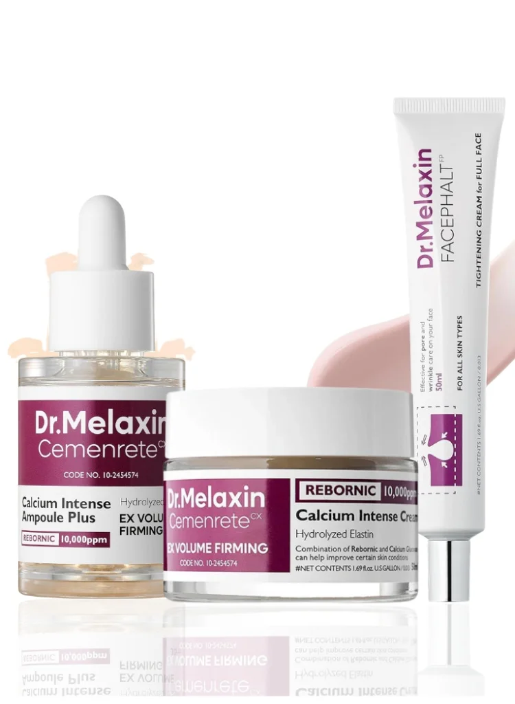 Firming Skincare Set (Calcium Ampoule, Volume Cream, Tightening Cream) for Facial Contouring and Pore Refinement (3-Piece Set) bupg9