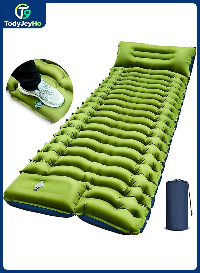 TodyJeyHo Ultralight Inflatable Camping Sleeping Pad with Built-in Pillow and Foot Pump (Green, 190 cm x 60 cm) r3h4u