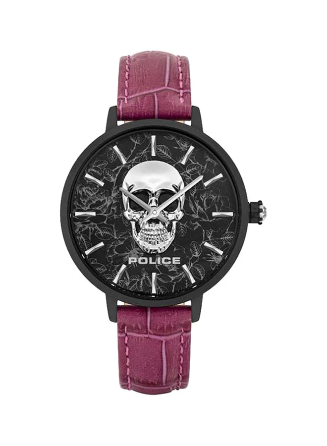 POLICE Miona Analog Wrist Watch for Women, Round Dial with Leather Band (Purple, 36 mm) vksgm