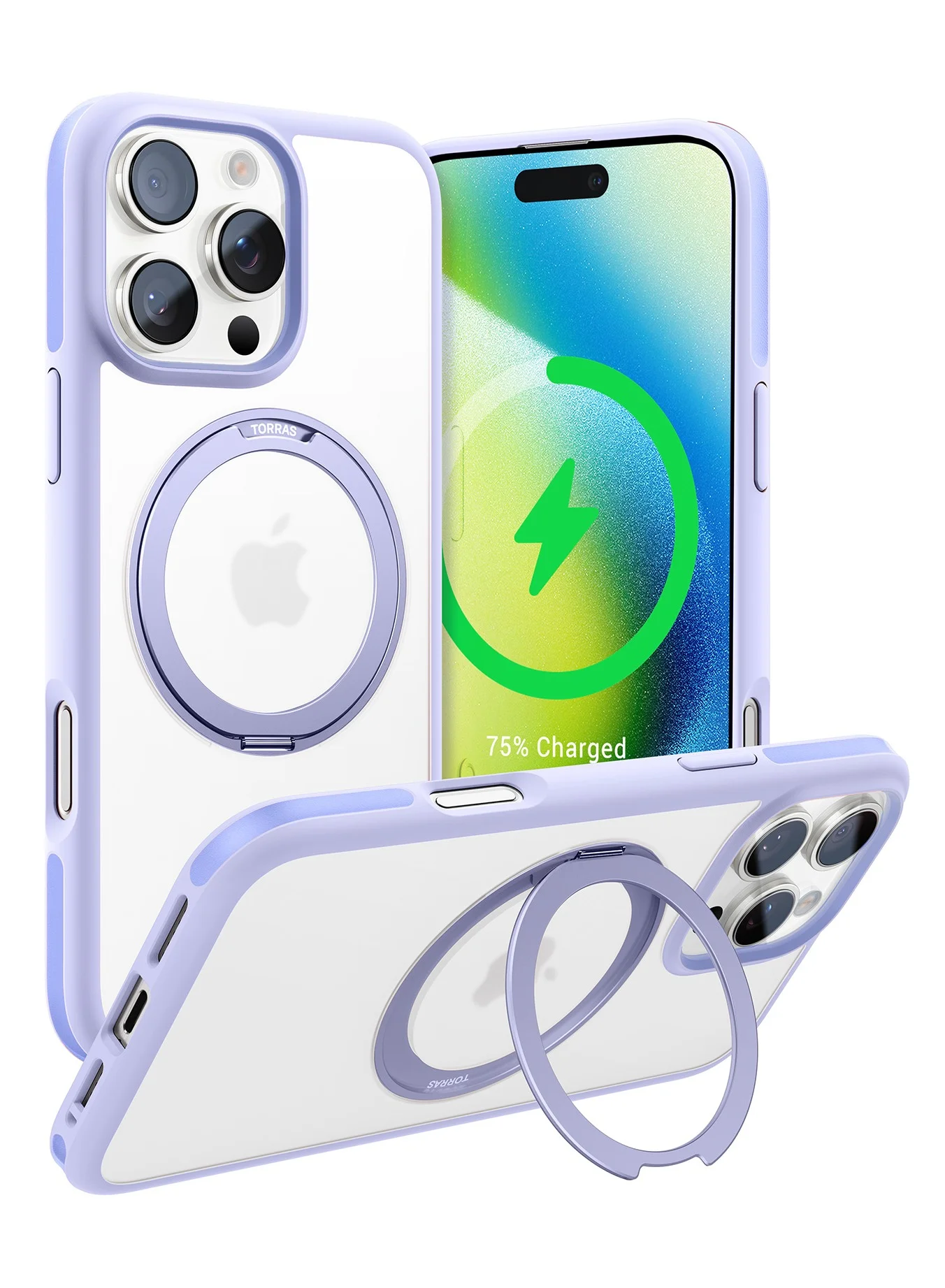 Premium Magnetic Phone Case with 360¡ã Rotatable Ring Stand for 16 Pro, Shockproof Translucent Protective Cover (Light Purple) 43ip7